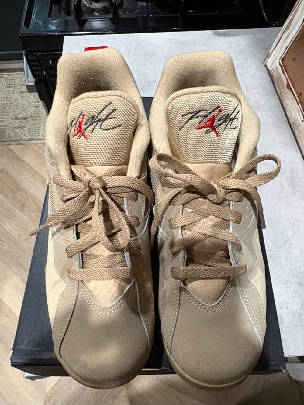 Jordan Flight Low Sneakers in Tan with Red Accent